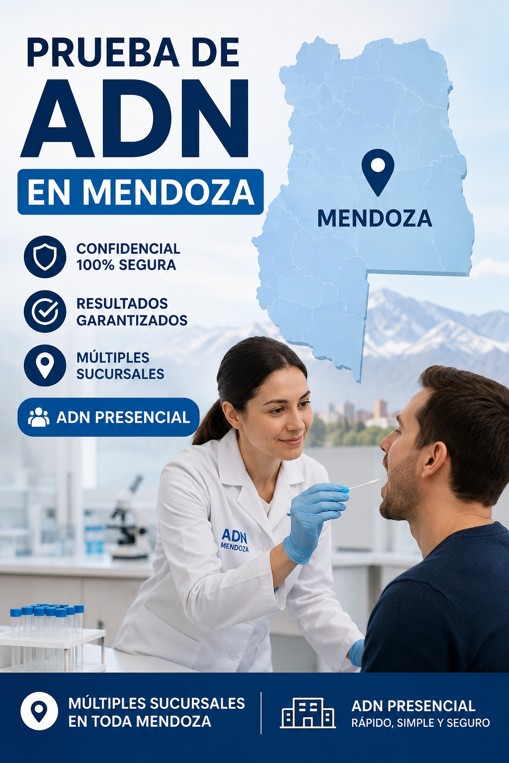 Prueba de ADN en Mendoza, múltiples sucursales, ADN presencial